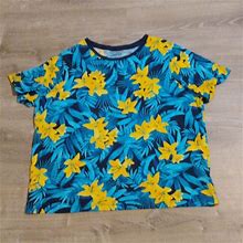 Lands' End Tops | Land's End Women's Relaxed Tropical Hawaiian Floral Blue And Yellow Shirt 1X / P | Color: Blue/Yellow | Size: Xl