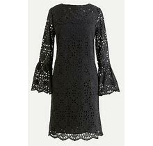 J.CREW Bell-Sleeve Dress In Embroidered Eyelet- Black- Sz 00- New