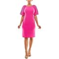 Women's Nina Leonard Pleated Puff Sleeve Dress, Size: XL, Pink
