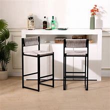 Miekor Furniture Gray Set Of 2 Hand Weave Bar Stools With Back Counter Height Bar Chairs Paper Rope Woven Dining Stool For Kitchen, Home & Office (Gra