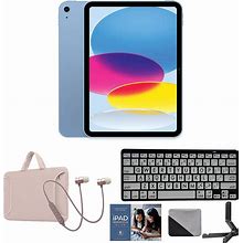Apple iPad 10.9 256GB W/ Large Print Bluetoothkeyboard & More ,Blue/Rosegold
