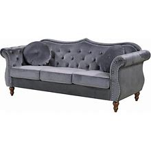 Bellbrook 79.5 in. Grey Velvet 3-Seats Camelback Sofa With Nailheads