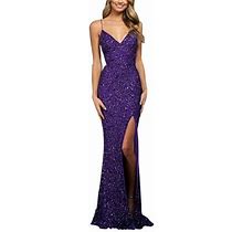 Hwmodou Womwn Workout Dresses Fall Winter Clothes Solid Color Elegant Sequin Backless Maxi Dress Split Formal Evening Gown Summer For Women 2023
