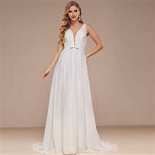 JJ's House Wedding Dress Bridal Dress Ivory Sleeveless Long V-Neck A-Line Chiffon 2024