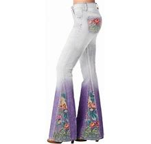 Capri Pants For Women Fashion Tights High Waist Floral Pattern Print Flared Long Pants For Women
