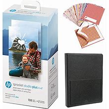 HP Sprocket Studio Plus 4X6 Wifi Printer Print From Your Ios & Android Device - Starter Bundle: Includes 108 Sheets And 2 Cartridges, Sticker Frames,
