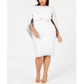 Betsy & Adam Plus Size Ruched Cape Dress - White - Size 20W