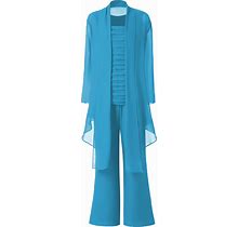 3 Pieces Chiffon Mother Of Bride Dress Pant Suits, Blue