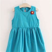 Infant & Toddler's Flower Decor Cotton Dress, Comfy Sleeveless Dress, Baby Girl's Clothing For Summer,Sky Blue,All-New,Temu