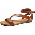 Sandalup Flat Sandals With Oblique Band Ankle Strap For Women