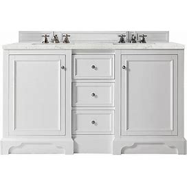 James Martin De Soto 59 7/8" Freestanding Double Bathroom Vanity In Bright White With Countertop & Sink Combo: 1 1/8" Eternal Marfil Quartz Countertop