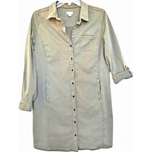 J. Jill Dresses | J. Jill Love Chino Olive Green Roll Tab Sleeve Mini Shirt Dress Petite 10P | Color: Green | Size: 10P