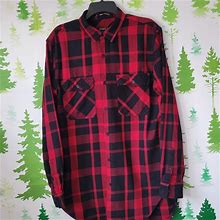 Forever 21 Shirts | Long Plaid Flannel Shirt | Color: Black/Red | Size: M