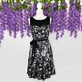 H&M Sweetheart Floral Midi Dress Vintage Style Black Gray Size 10
