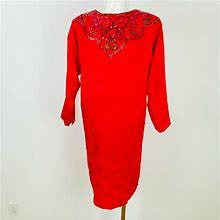 Anne French Dresses | Anne French Sequin Beaded Silk Red Dress Size 10. | Color: Red | Size: 10