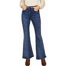 Women's Vintage Long Pants Classic High Waist Denim Bell Bottoms Jeans, Size: Large, Brt Blue