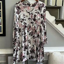 Torrid Dresses | Torrid Floral Print Long Sleeve Mini Shirt Dress Sz 0 Or Us 12 Euc | Color: Pink/White | Size: 12