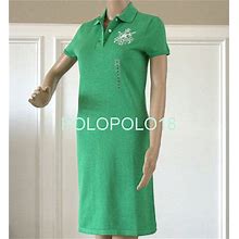 $398 Ralph Lauren Women Crest Embroidered Cotton Knit Shirt Dress