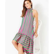 Womens Dresses Lilly Pulitzer Steph High-Low Halter Midi Dress In Roxie Pink X Spearmint Wide Stripe, Size 6