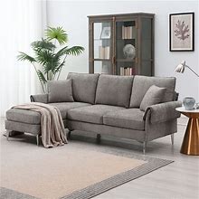 Chenille Convertible Sectional Sofa With Reversible Chaise Lounge, Seats 4, Includes Pillows - Grey