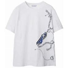 Burberry Women's Chain-Print Cotton T-Shirt - Knight Pattern - Size Medium