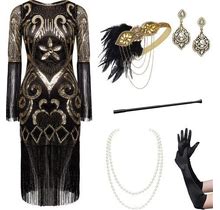 BABEYOND 1920S Flapper Dress Long Fringe Gatsby Dress Roaring 20S Sequin Beaded Dress Vintage Art Deco Dress