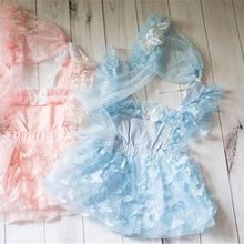 RTS, Sitter Romper, Butterflies Romper, Blue Romper, First Birthday Outfit, Pink Baby Dress, Butterfly Outfit, Twins Dress, Baby Fairy Dress