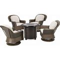 Christopher Knight Home Cheryl Outdoor 4 Seater Wicker Swivel Chair And Fire Pit Set, Brown + Gray + Hammered Bronze
