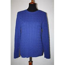Croft & Barrow Sz L Royal Bluethick Cable Knit Pullover Sweater Shoulder Buttons