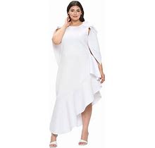 Plus Size Kaskade Ruffled Neoprene Dress, Women's, Size: 3XL, White