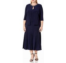 Alex Evenings Women's 2 Piece Tea Length Jacket Dress With Sequin Beaded Trim