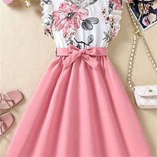 Fashionable Floral Print Elegant Dress For Girls, Breathable Casual A-Line Dress For Everyday, Summer Outfit Trending,Temu