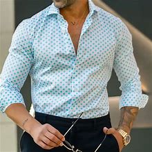 Men's Shirt Button Up Shirt Casual Shirt Blue Long Sleeve Dot Turndown Street Daily Print Clothing Apparel Fashion Casual Comfortable