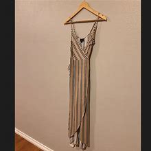 Bardot Dresses | Bardot Neutral Striped Wrap Dress Nwt | Color: Tan | Size: 2