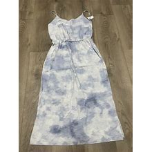 Old Navy Tie Dye Dress Womens Size Medium Blue White Sleeveless Midi