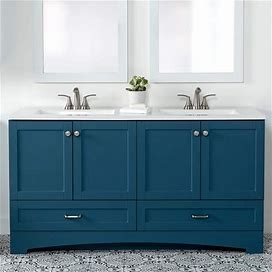 Lancaster 60 in. W X 19 in. D X 33 in. H Double Sink Bath Vanity In Admiral Blue With White Cultured Marble Top