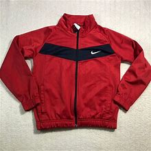 Nike Track Jacket Youth Boys Kids Size 7 Red Black Swoosh Full Zip
