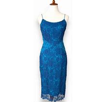 ML Monique Lhuillier Blue Sleeveless Lace Sheath Applique Cocktail Dress Size 6