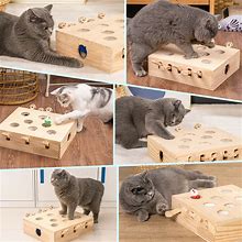 Cat Toy,Interactive Whack-A-Mole Solid Wood Toys For Cats - Natural Wood Wash