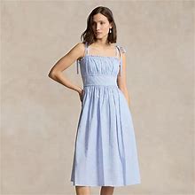 Ralph Lauren Cotton Seersucker Dress - Size 12 in Blue/White