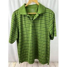 Pga Tour Mens Golf Polo Shirt Green With Black Stripes Short Sleeve