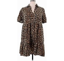 Shein Casual Dress - A-Line Collared Short Sleeves: Brown Leopard Print Dresses - Women's Size 1X