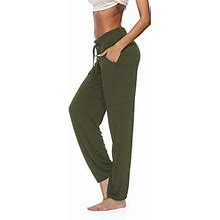 DIBAOLONG Womens Yoga Pants Wide Leg Comfy Drawstring Loose Straight Lounge Running Workout Legging Army Green S