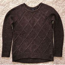Women's American Eagle Brown Crew Neck Mixed Stitch Sweater Small