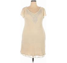 S.L. Fashions Casual Dress V-Neck Short Sleeve: Ivory Dresses - Women's Size 18 Petite