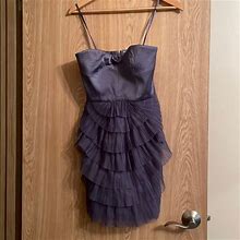 Bcbgmaxazria Dresses | Bcbgmaxazria Purple Ruffle Strapless Dress Size 0 | Color: Purple | Size: 0