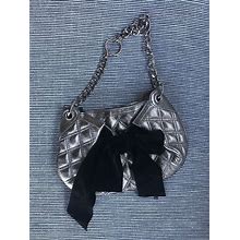 BCBG MAXAZRIA Silver Metallic Quilted Bow Small Clutch Evening Bag NWT MSRP $178