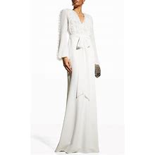 Badgley Mischka Dresses | Badgley Mischka White Long Sleeve Evening Gown | Color: Silver/White | Size: 4