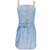 Rewash Womens Blue Belted Striped Sleeveless Square Neck Short Shift Dress L