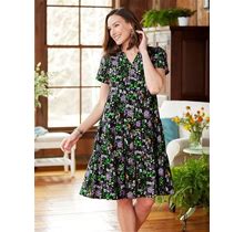 Plus Size - Women's Ella Simone Tiered Floral Dress - Black - 1XL - The Vermont Country Store